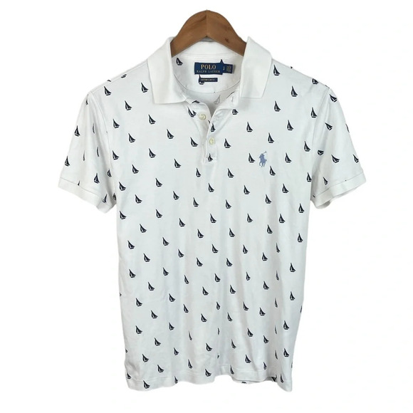 PO3 Mens Polo Ralph Lauren AOP Custom Slim Fit Sailboat Polo Shirt S - Picture 1 of 5